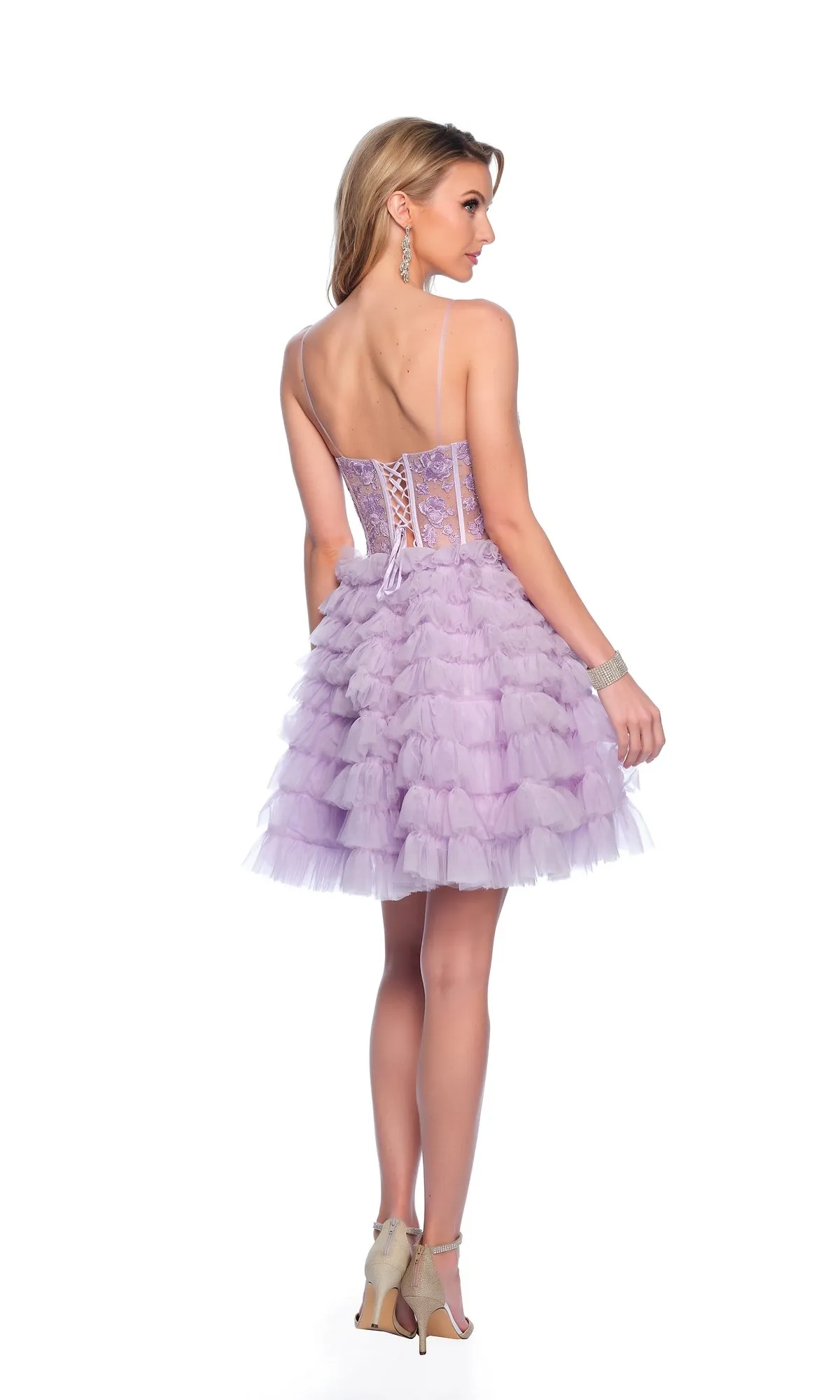 Dave and Johnny Ruffled Purple Hoco Dress 11766 sold by PromGirl product image thumbnail 4