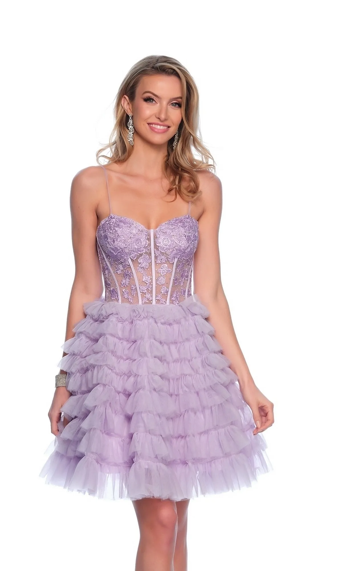 Dave and Johnny Ruffled Purple Hoco Dress 11766 sold by PromGirl