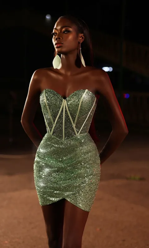 Alyce Strapless Short Sequin Homecoming Dress 4826 sold by PromGirl