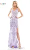 Sheer-Waist Glitter-Print Long Prom Dress 2990 sold by PromGirl