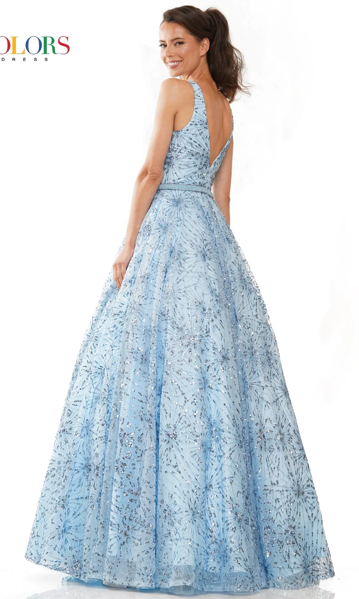 Long Glitter-Tulle Deep V-Neck Prom Ball Gown G942 sold by PromGirl product image thumbnail 2