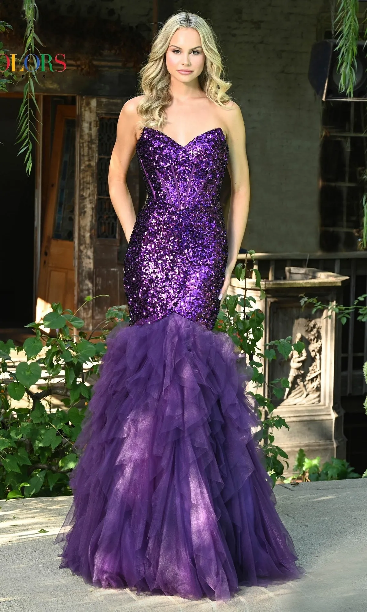 Strapless Long Sequin Mermaid Prom Dress 3202 sold by PromGirl