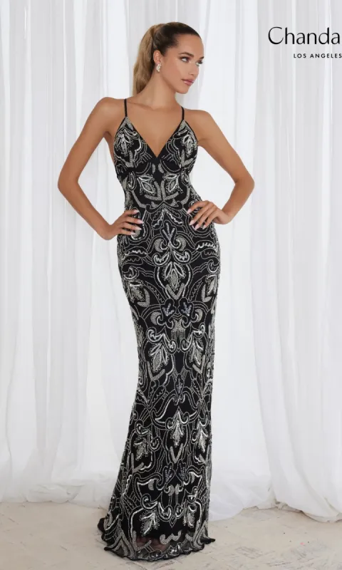 Sequin-Print Long Prom Dress: Chandalier 30087 sold by PromGirl