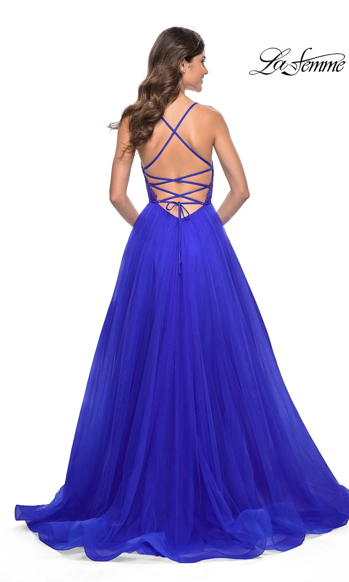 La Femme Deep V-Neck Long Tulle Prom Gown 32059 sold by PromGirl product image thumbnail 2