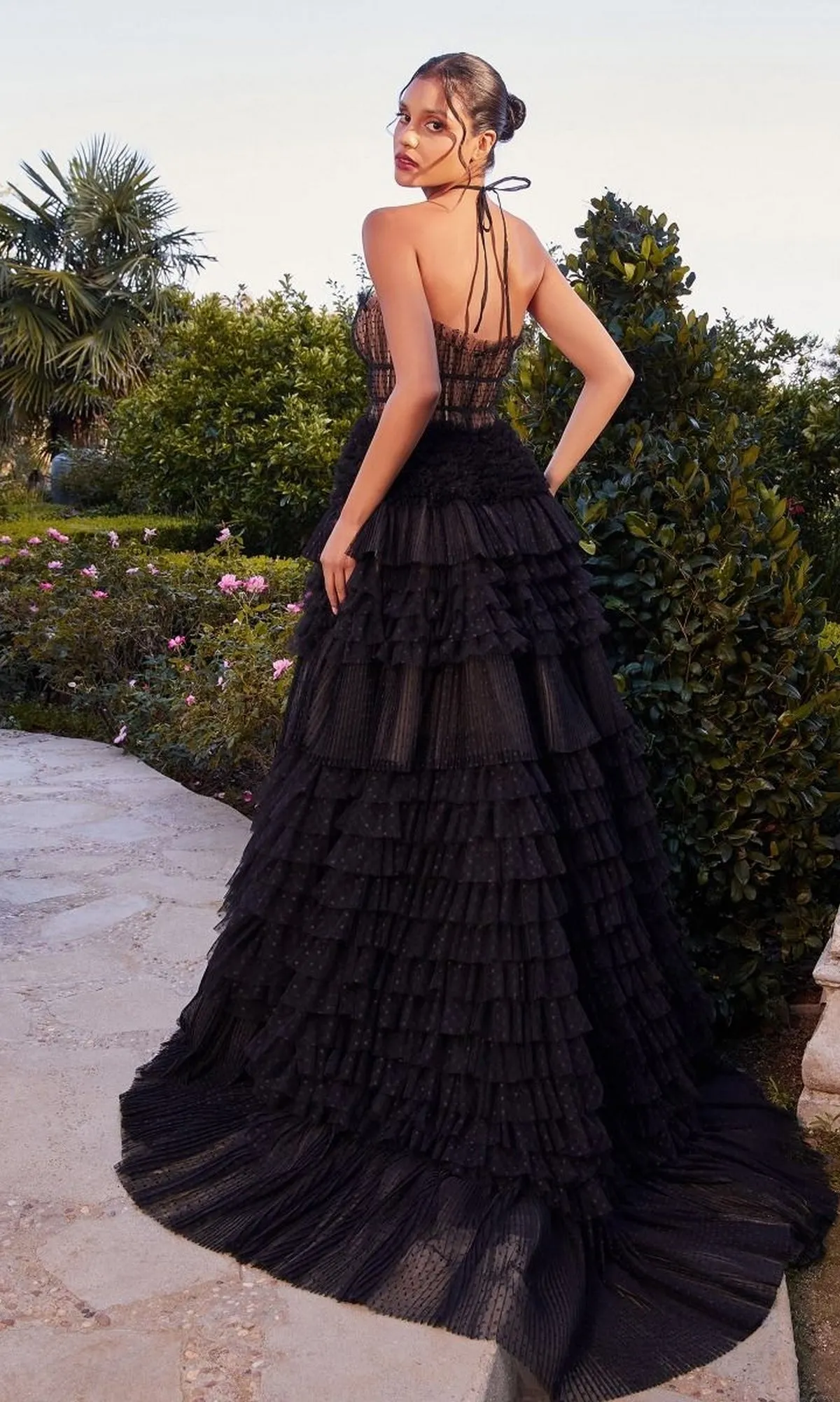 Long Black Ruffled Prom Gown: Andrea and Leo A1335 sold by PromGirl product image thumbnail 2