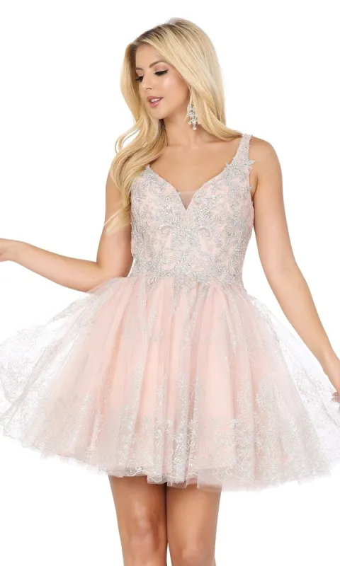 Silver-Beaded Short Babydoll Hoco Dress 3237 sold by PromGirl