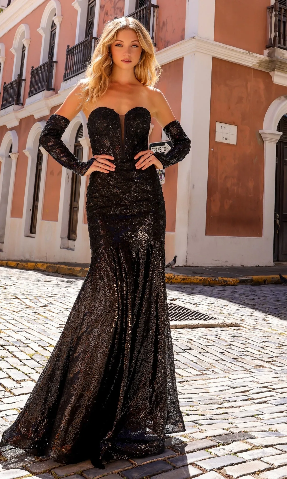 Nox Anabel Strapless Sequin Lace Prom Dress D1263 sold by PromGirl product image thumbnail 4