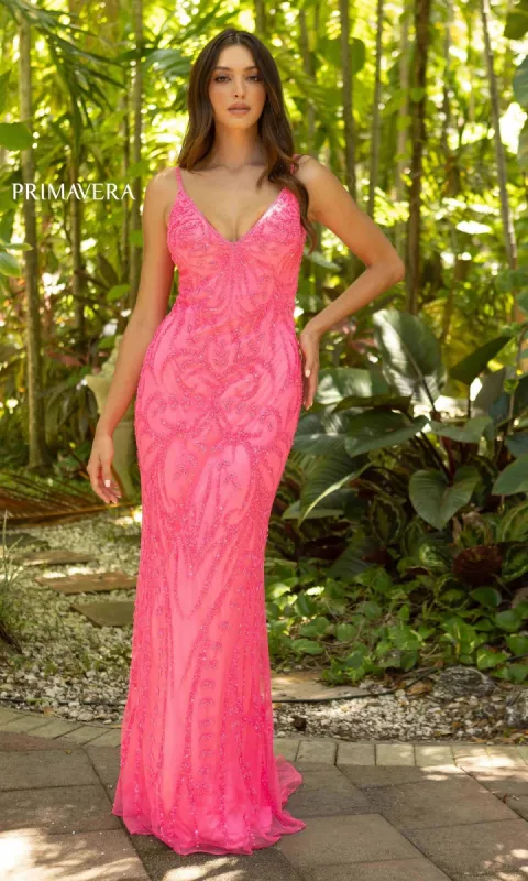 Primavera Long Sequin-Print Prom Dress 3793B sold by PromGirl