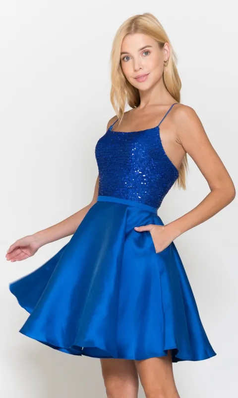Sequin-Bodice Short Flared Homecoming Dress 8730 sold by PromGirl