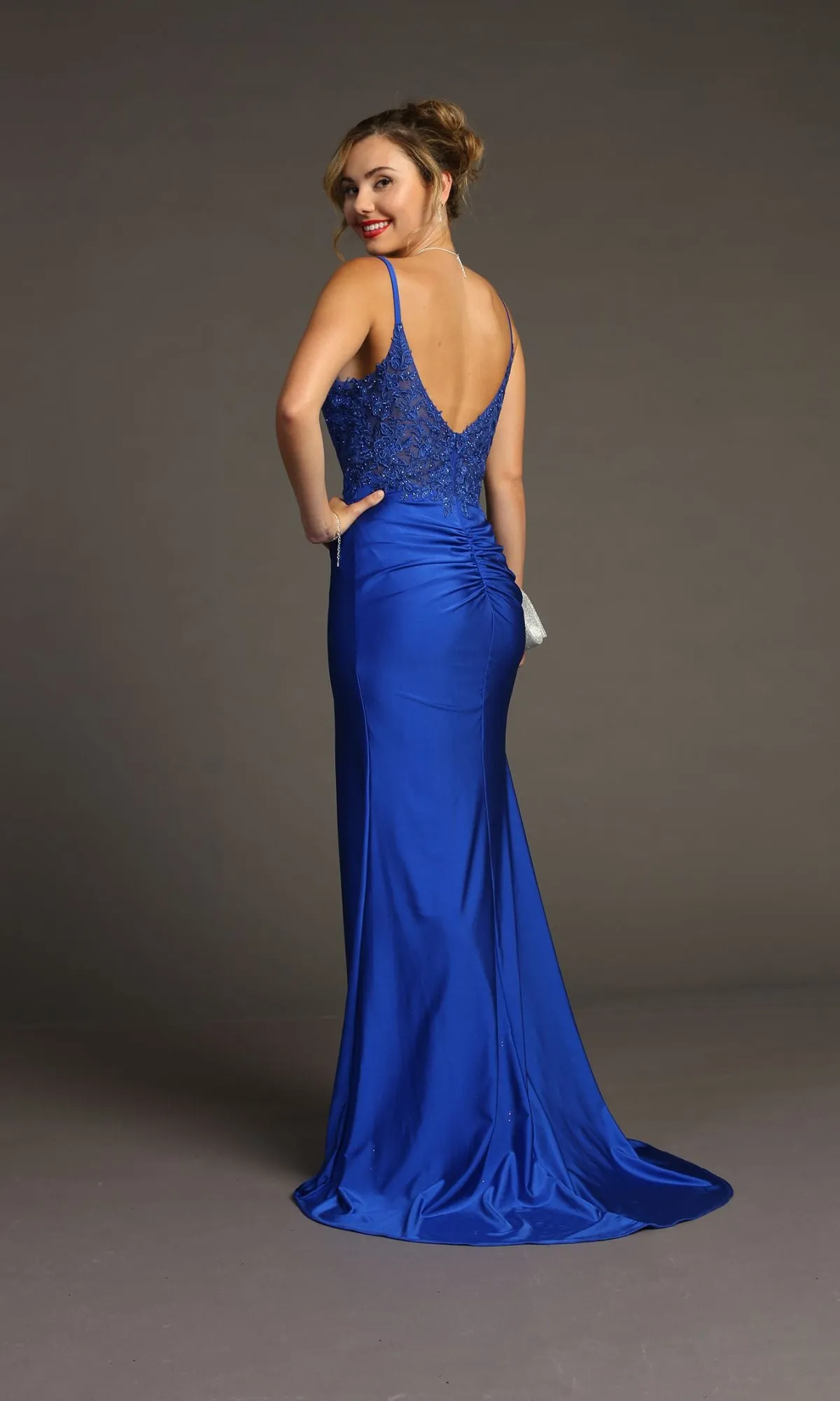 Lace-Bodice Slinky Long Prom Dress: Chicas YG5033 sold by PromGirl product image thumbnail 2