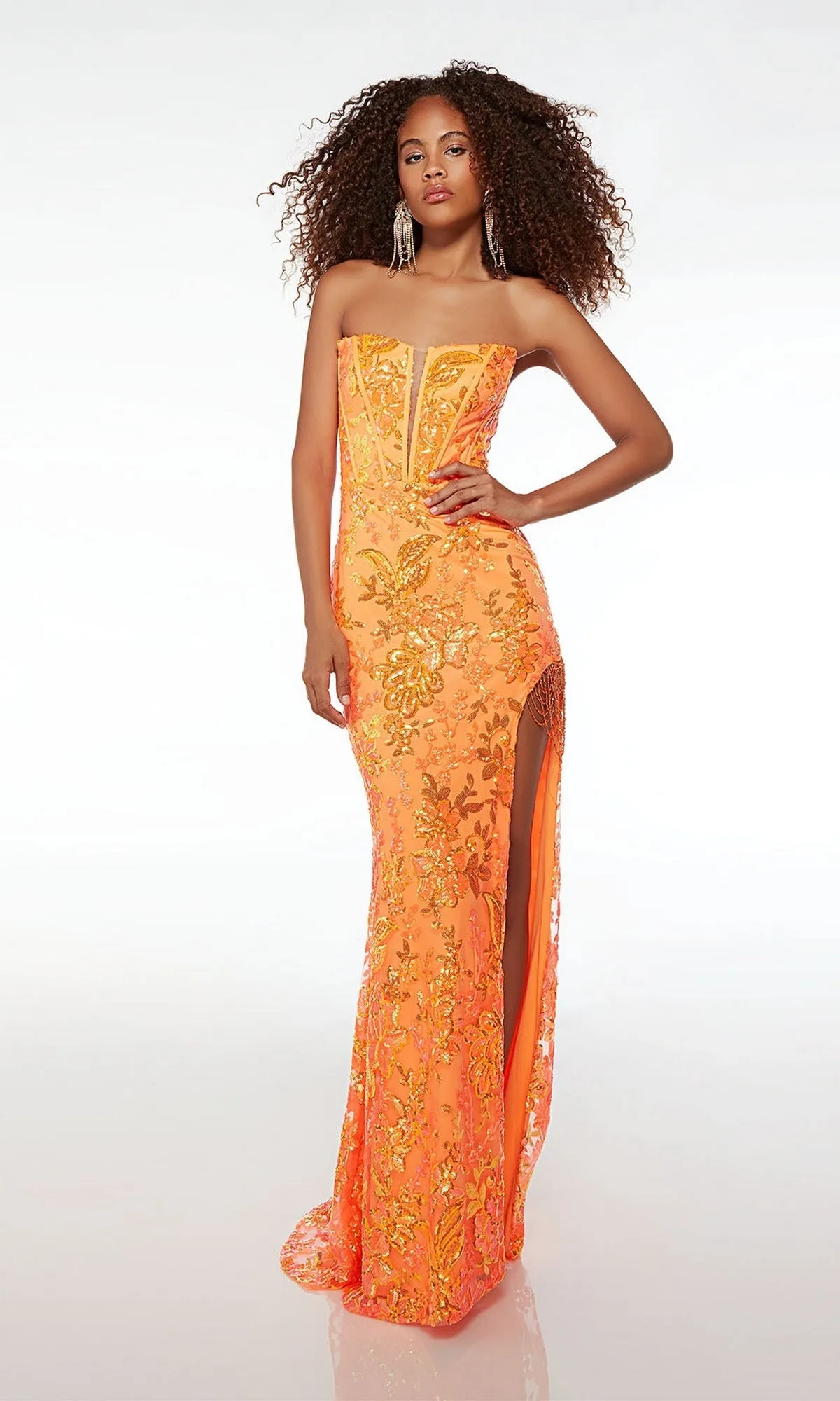 Bright Orange Sequin-Print Long Prom Dress 61550 sold by PromGirl product image thumbnail 3