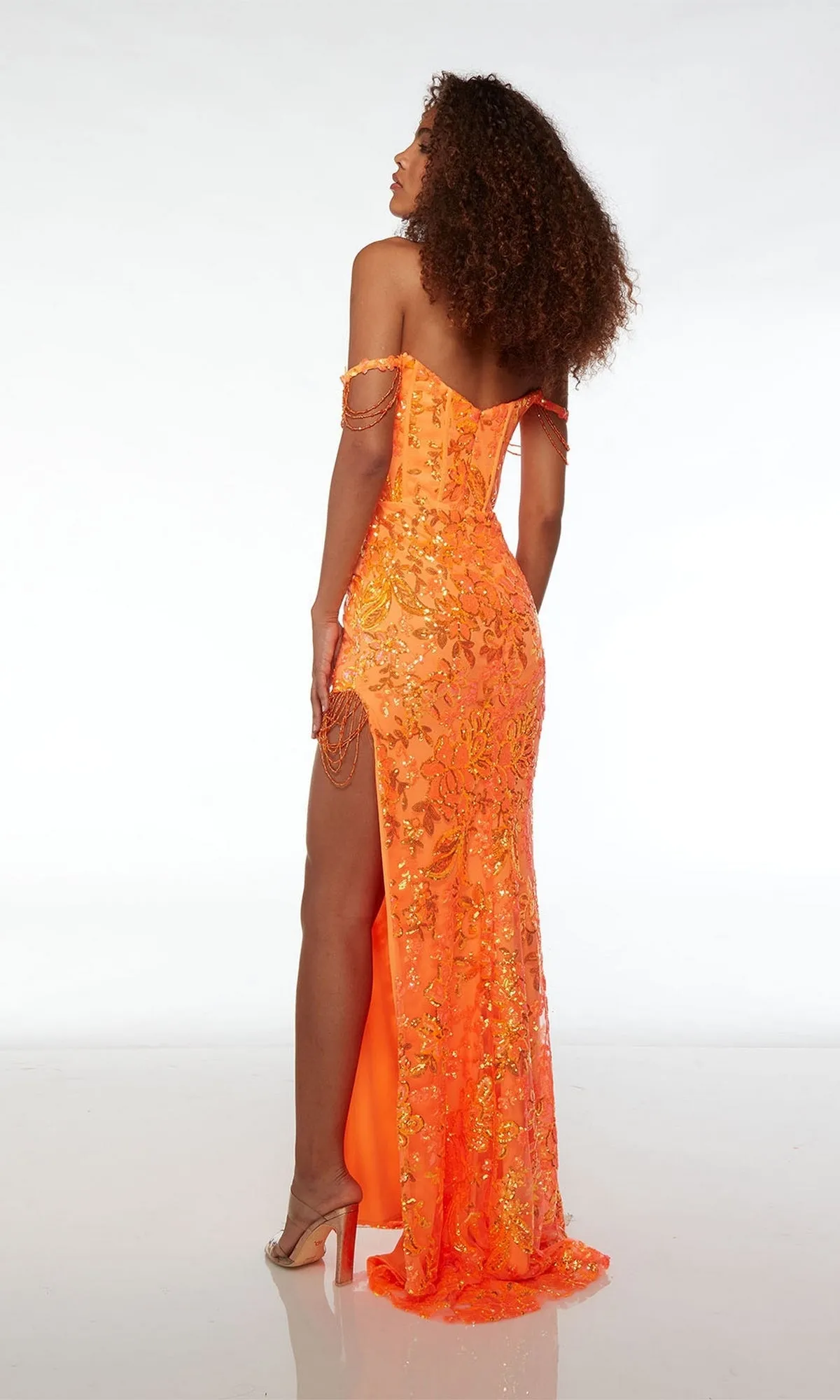 Bright Orange Sequin-Print Long Prom Dress 61550 sold by PromGirl product image thumbnail 2
