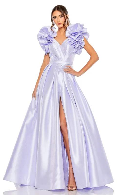 Ruffle-Sleeve Long Formal Dress: Mac Duggal 20522 sold by PromGirl