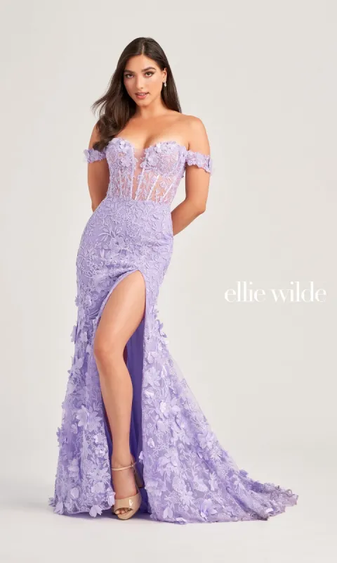 Off-Shoulder Ellie Wilde EW35054 Prom Dress sold by PromGirl