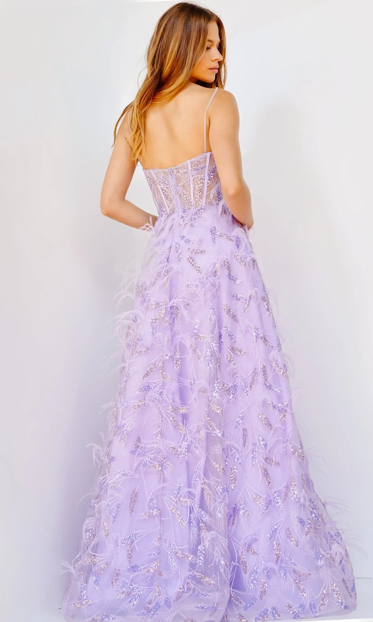 Jovani Feathered Long Sequin Prom Dress 24078 sold by PromGirl product image thumbnail 2