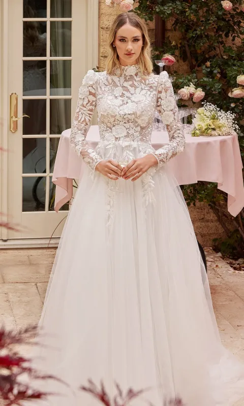 Off-White Long Sleeve Lace Wedding Gown CDS433W sold by PromGirl