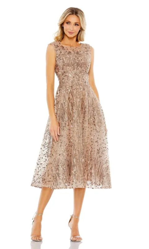 Bronze Midi Wedding Guest Dress: Mac Duggal 20398 sold by PromGirl