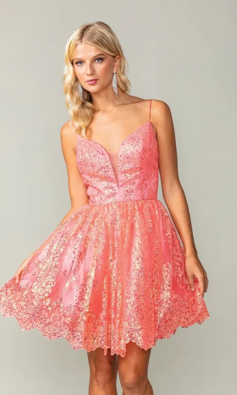 Scallop Hem Short Glitter Homecoming Dress 3358 sold by PromGirl