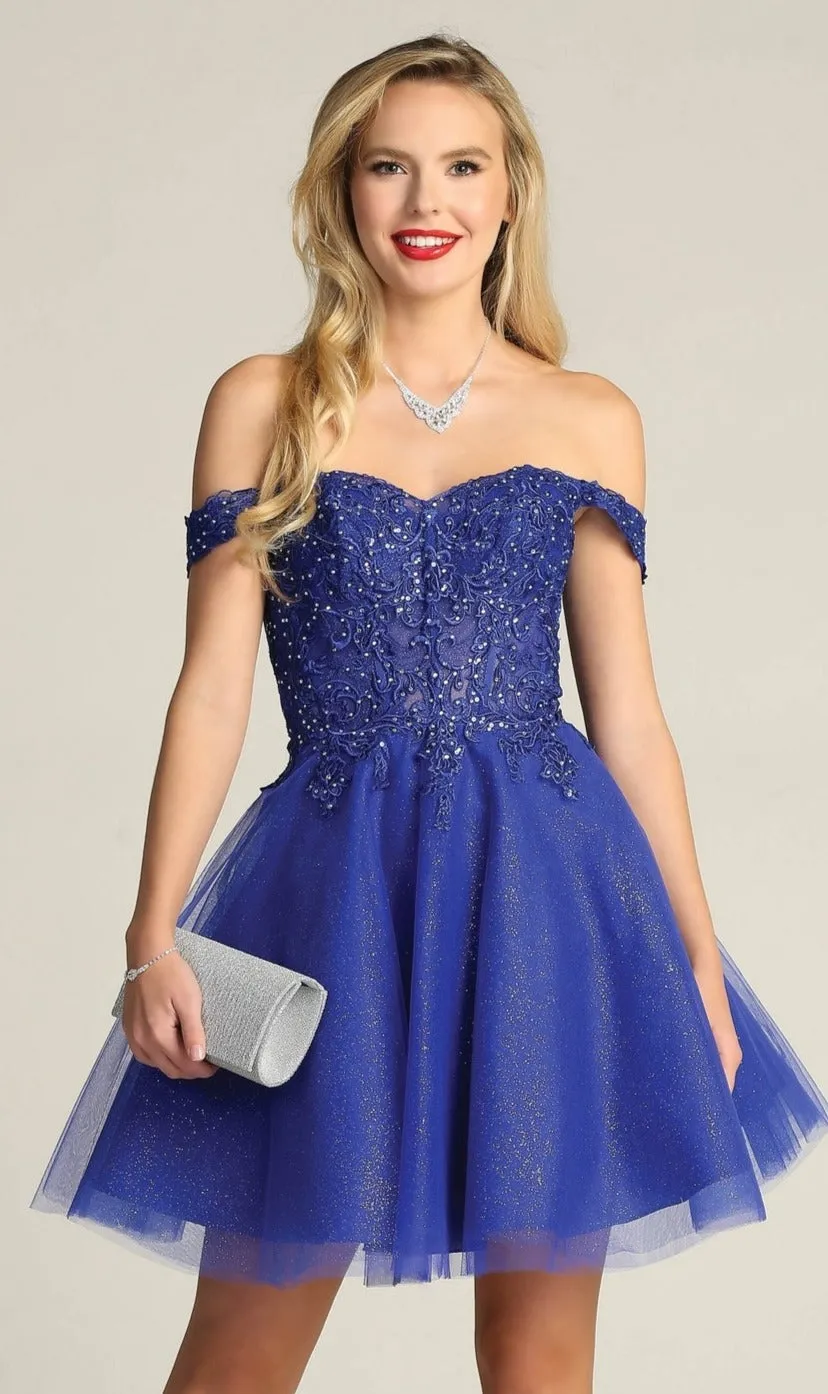 Off-Shoulder Short Glitter Homecoming Dress C318 sold by PromGirl