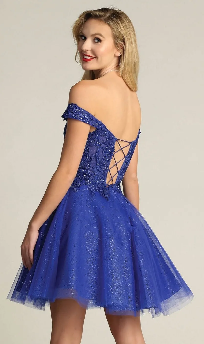 Off-Shoulder Short Glitter Homecoming Dress C318 sold by PromGirl product image thumbnail 2