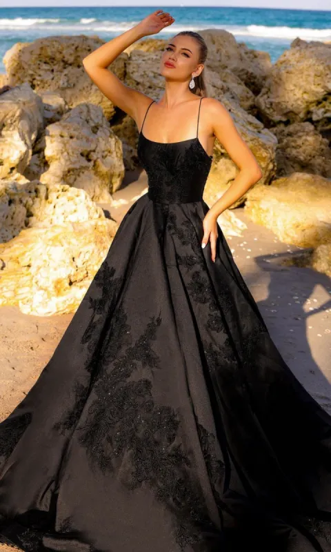 Lace-Up Long Embroidered Prom Ball Gown SU074 sold by PromGirl