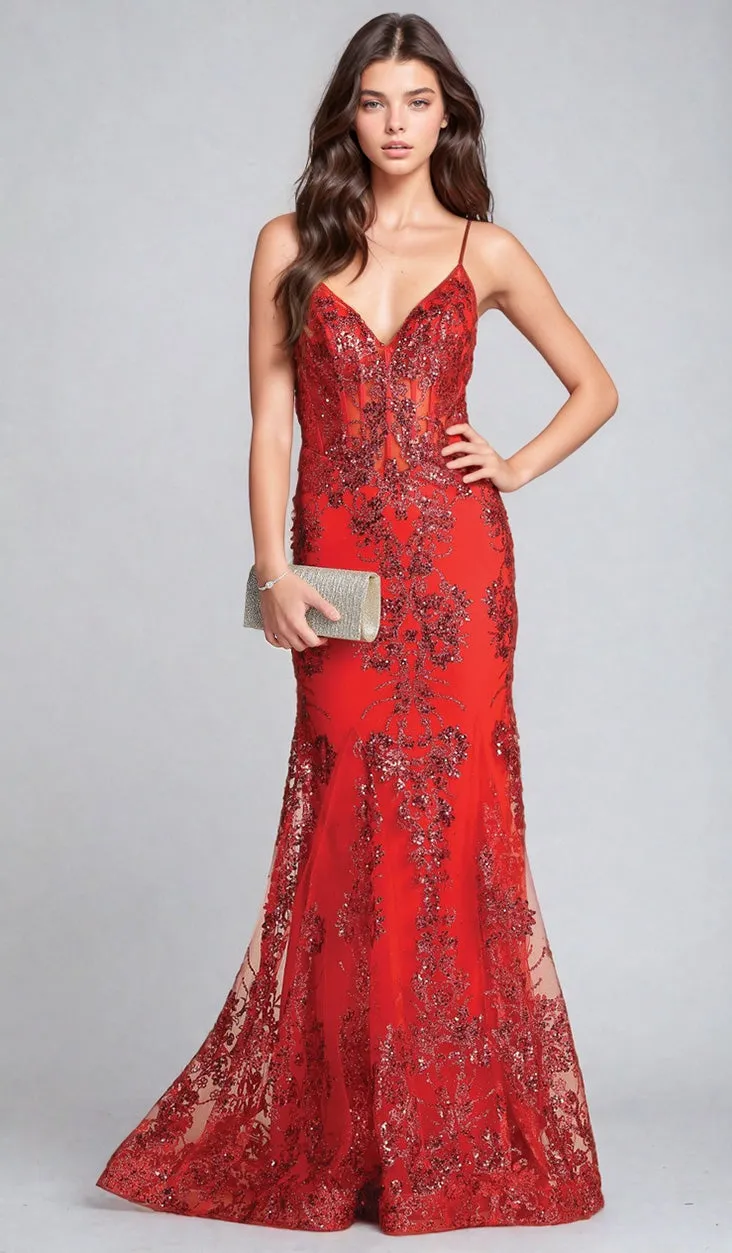 Long Glitter-Print Prom Dress: Chicas C813 sold by PromGirl product image thumbnail 3