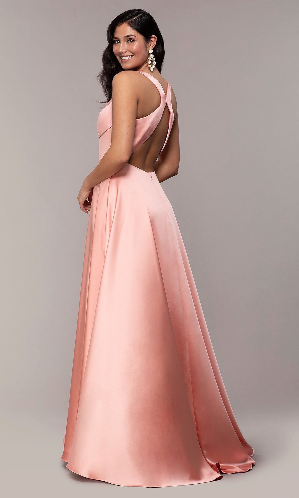 Long Red V-Neck Prom Dress with Side Slit sold by PromGirl product image thumbnail 2