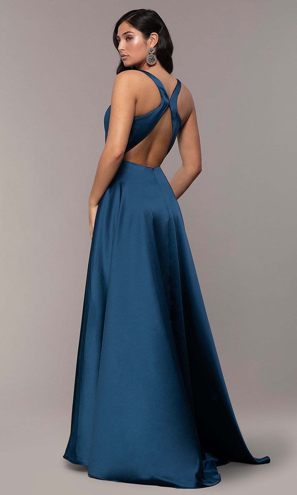 Long Red V-Neck Prom Dress with Side Slit sold by PromGirl product image thumbnail 4