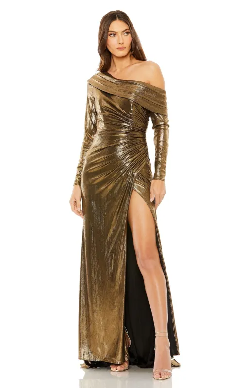 Long Gold Metallic Formal Dress: Mac Duggal 27175 sold by PromGirl