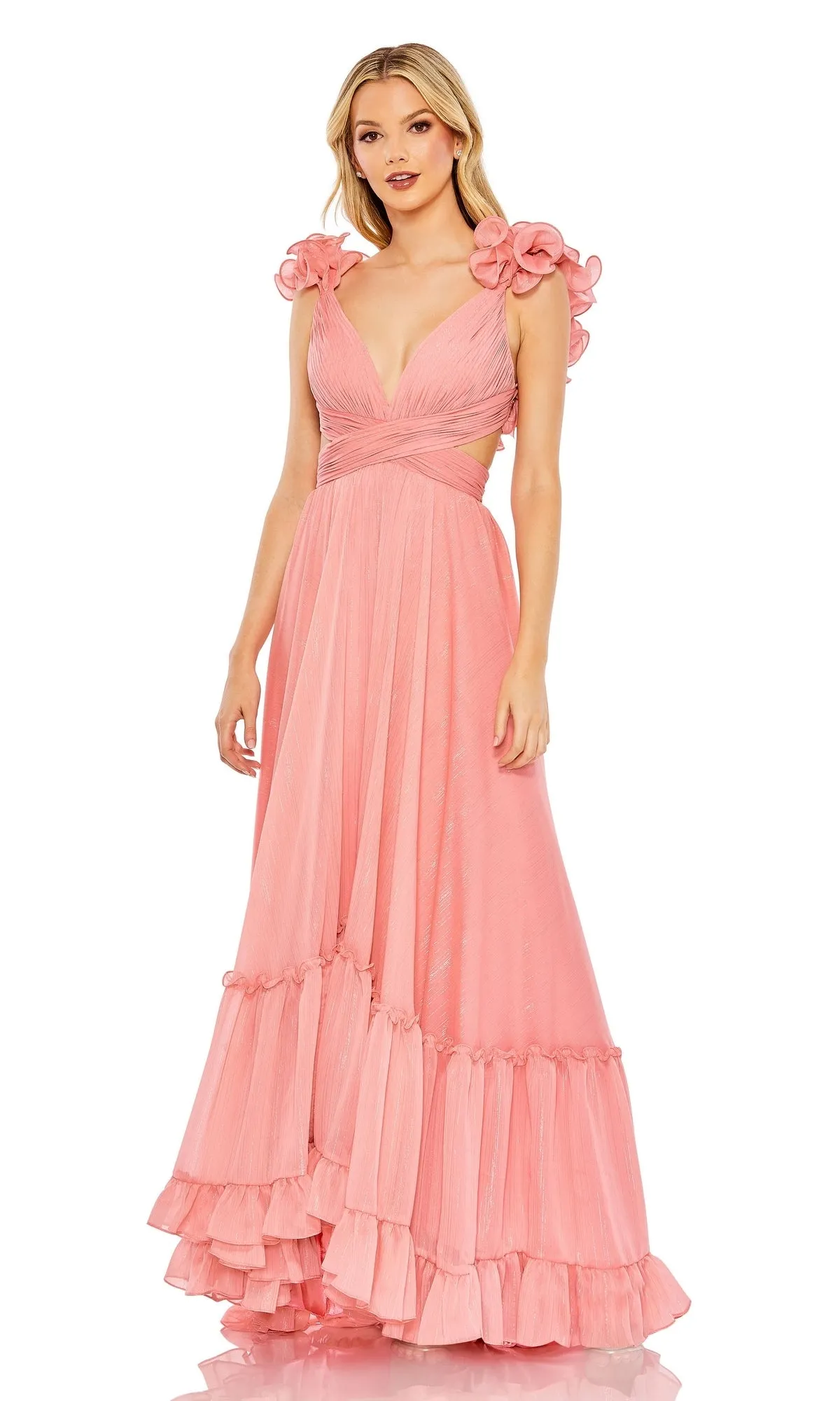 Lace-Up Ruffled Formal Gown: Mac Duggal 68094 sold by PromGirl