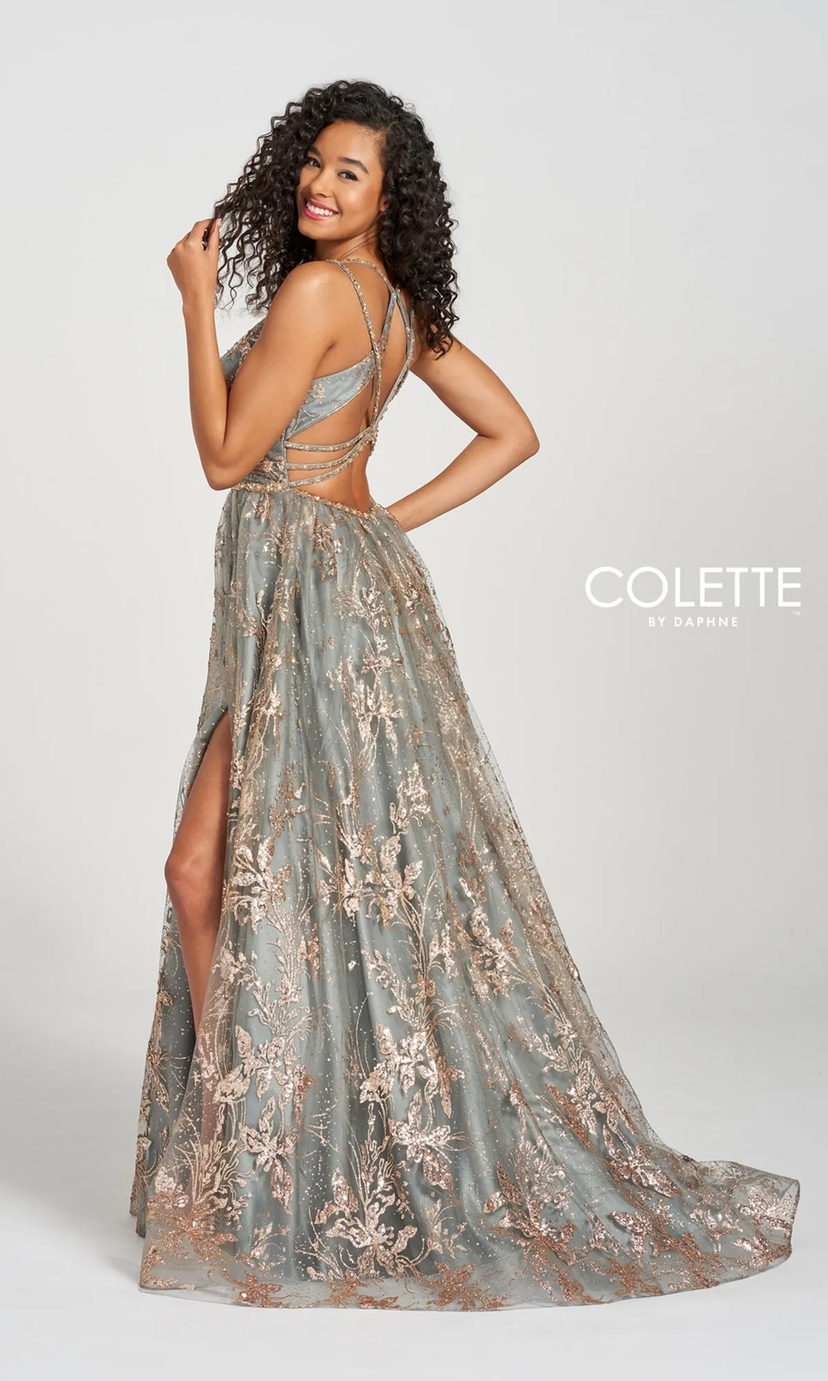 Gold and Pewter Prom Ball Gown: Colette CL12218 sold by PromGirl product image thumbnail 2