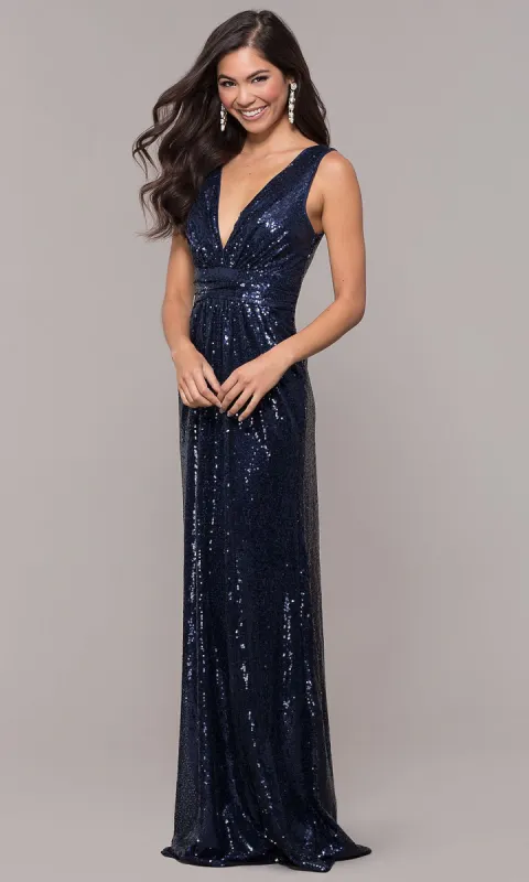 Long Formal V-Neck Sequin Prom Dress sold by PromGirl
