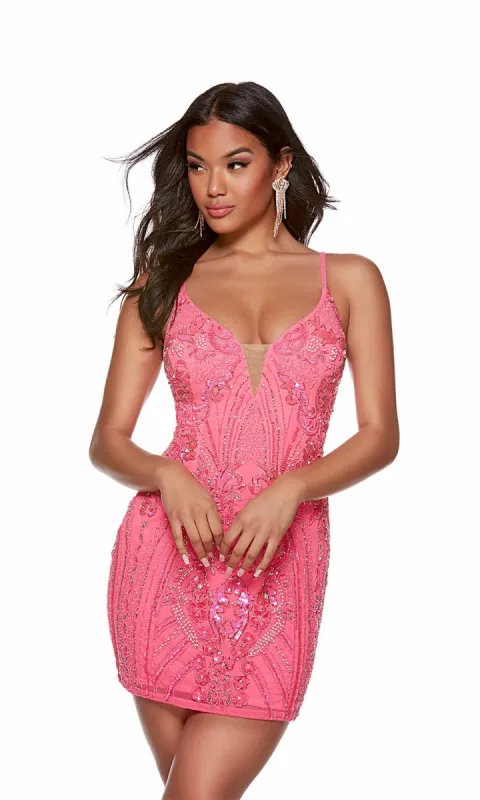 Corset-Back Short Beaded Bodycon Party Dress 4673 sold by PromGirl