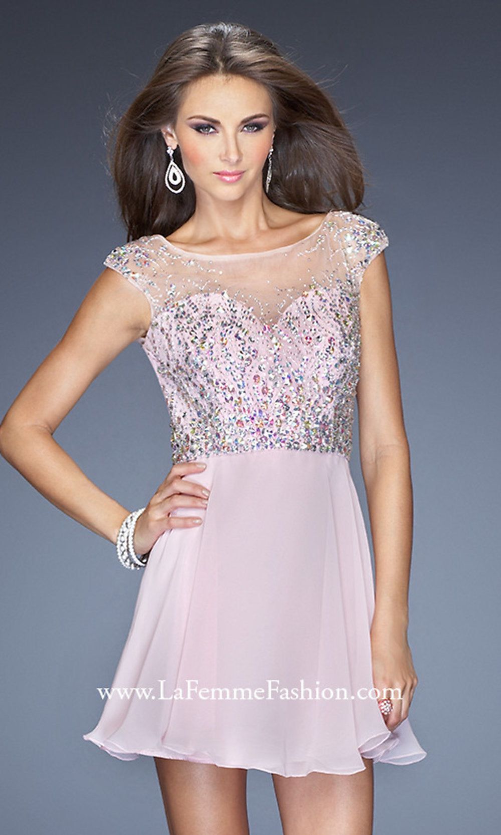 Open-Back Beaded-Bodice La Femme Short Party Dress sold by PromGirl