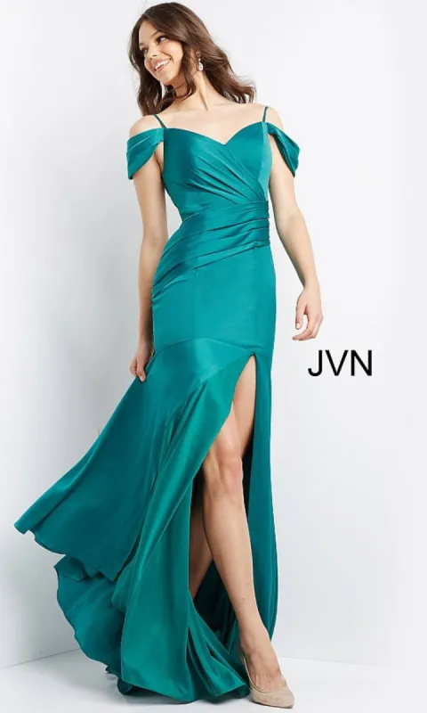 JVN by Jovani Pleated Satin Prom Dress JVN08414 sold by PromGirl