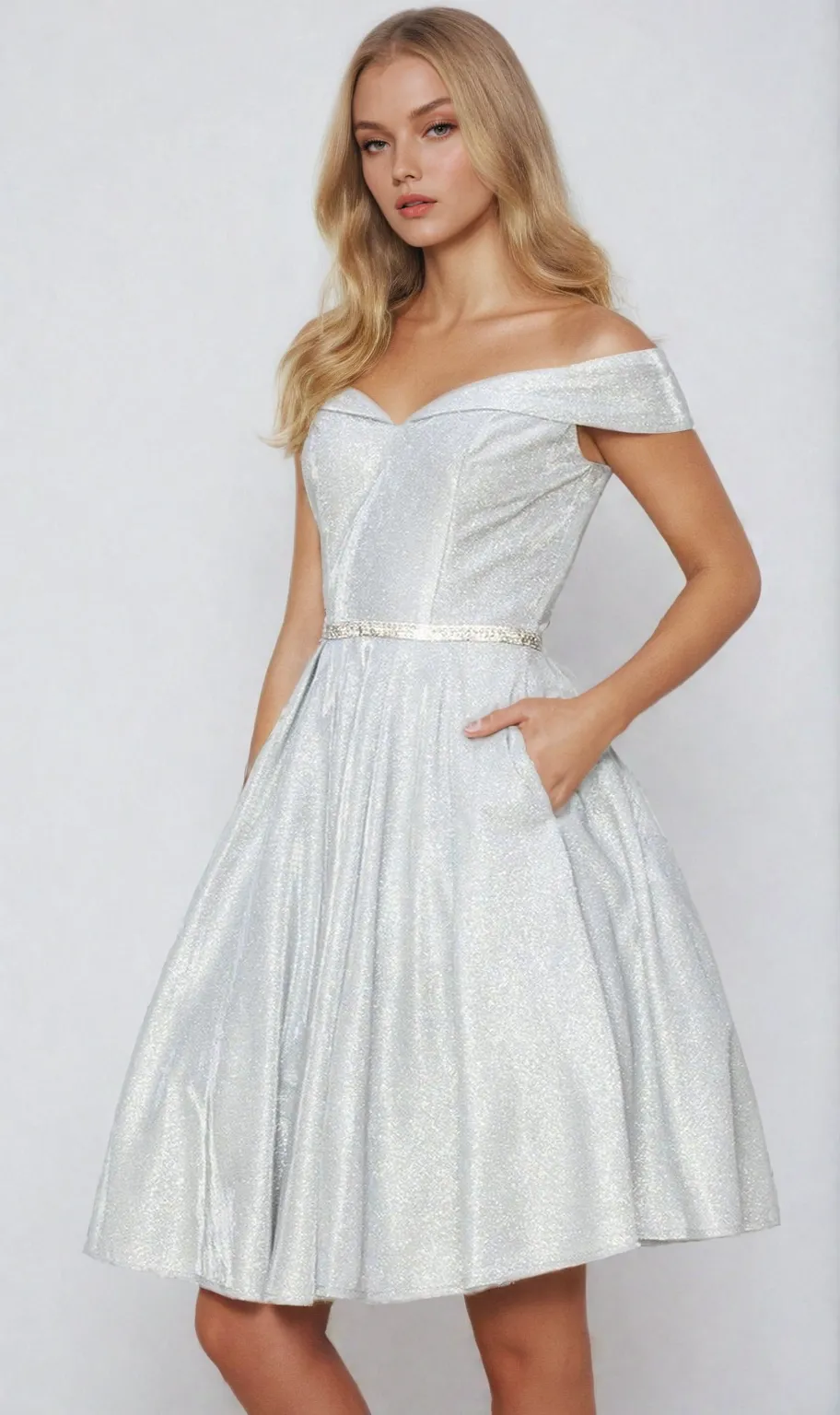 Off-Shoulder Short Glitter Homecoming Dress 8012J sold by PromGirl product image thumbnail 5