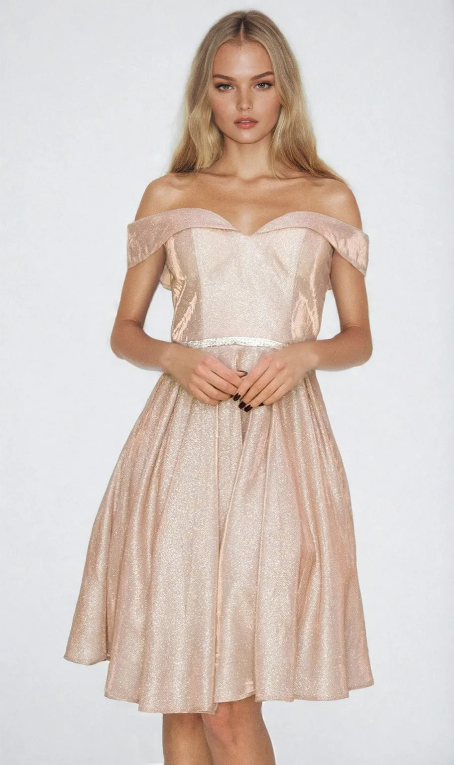 Off-Shoulder Short Glitter Homecoming Dress 8012J sold by PromGirl product image thumbnail 4