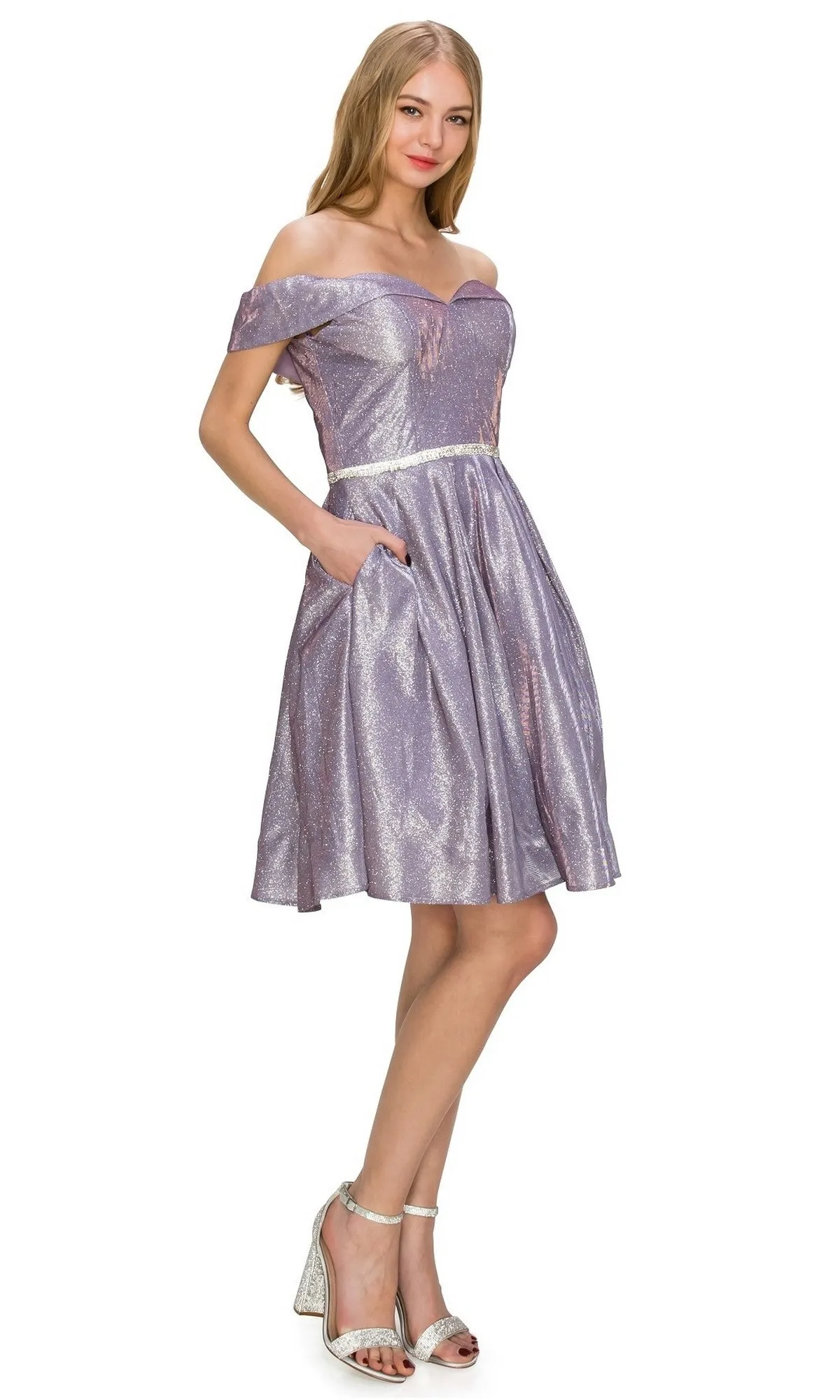 Off-Shoulder Short Glitter Homecoming Dress 8012J sold by PromGirl product image thumbnail 3