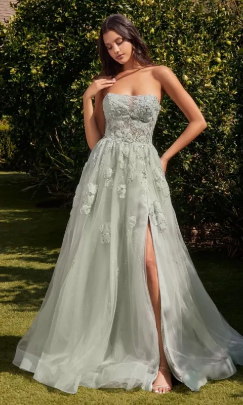 Sage Green Strapless A-Line Long Prom Gown A1346 sold by PromGirl