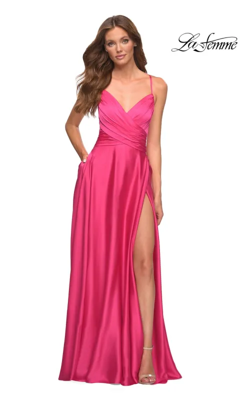 La Femme Backless Hot Pink Long Prom Dress sold by PromGirl