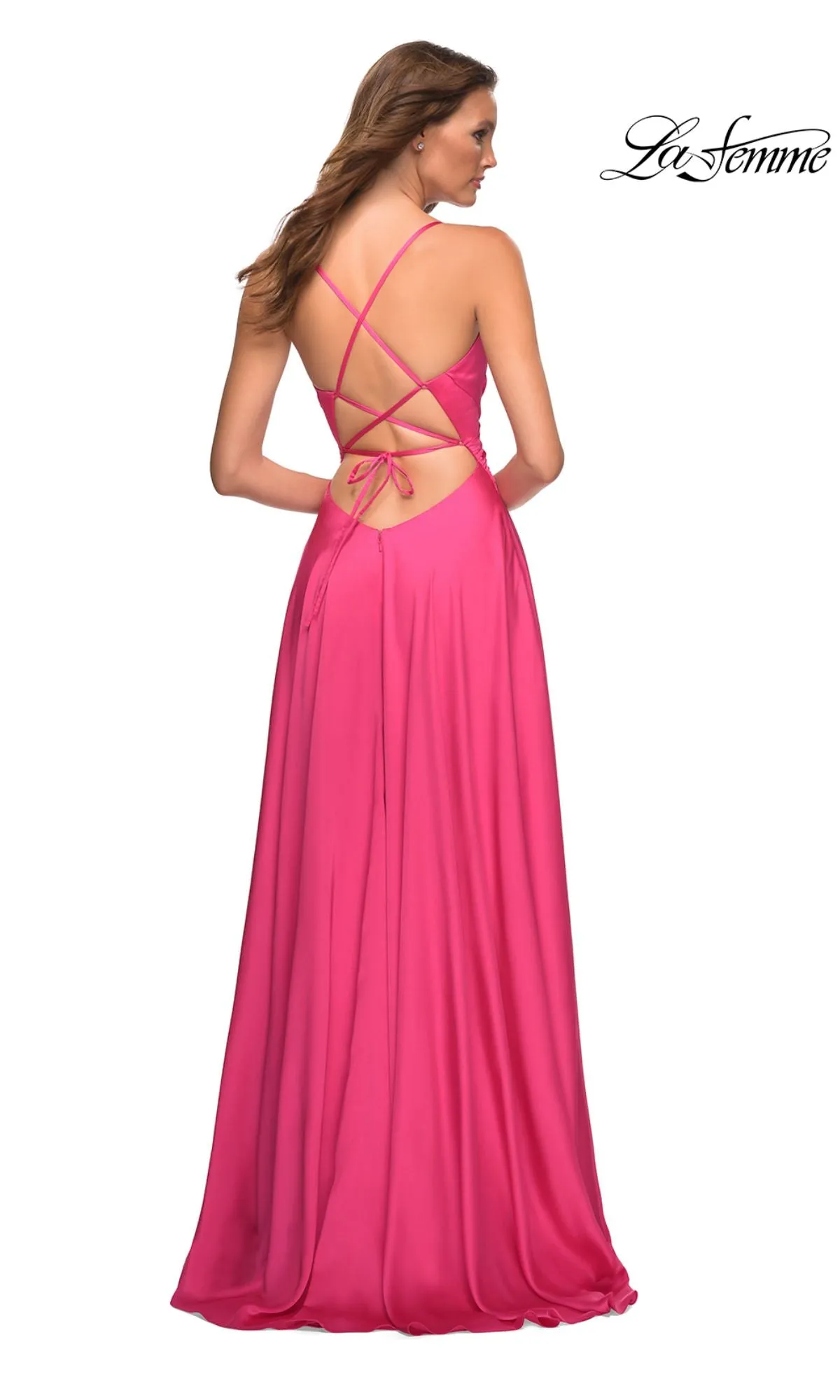 La Femme Backless Hot Pink Long Prom Dress sold by PromGirl product image thumbnail 2