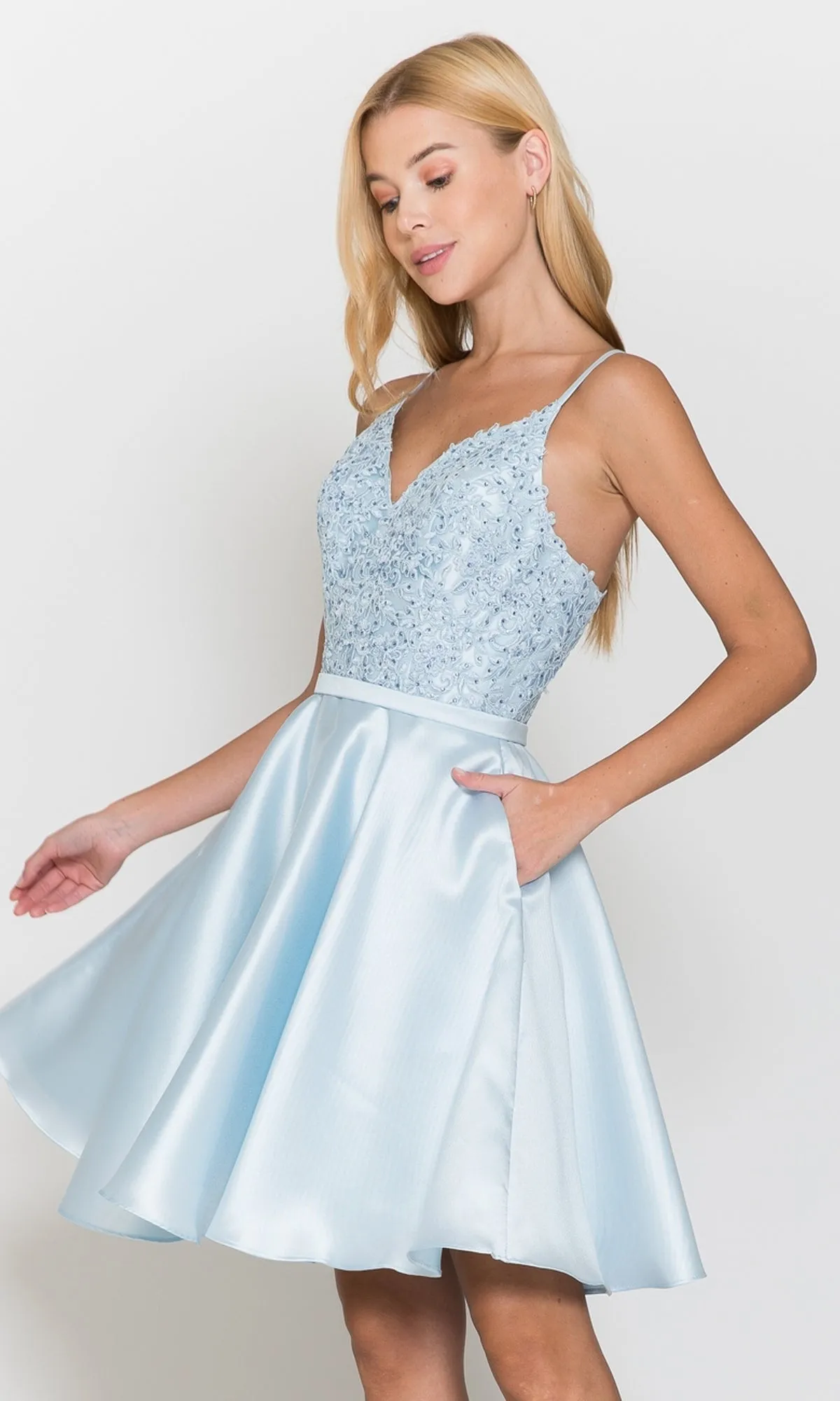 Short A-Line Homecoming Dress with Pockets 8694 sold by PromGirl