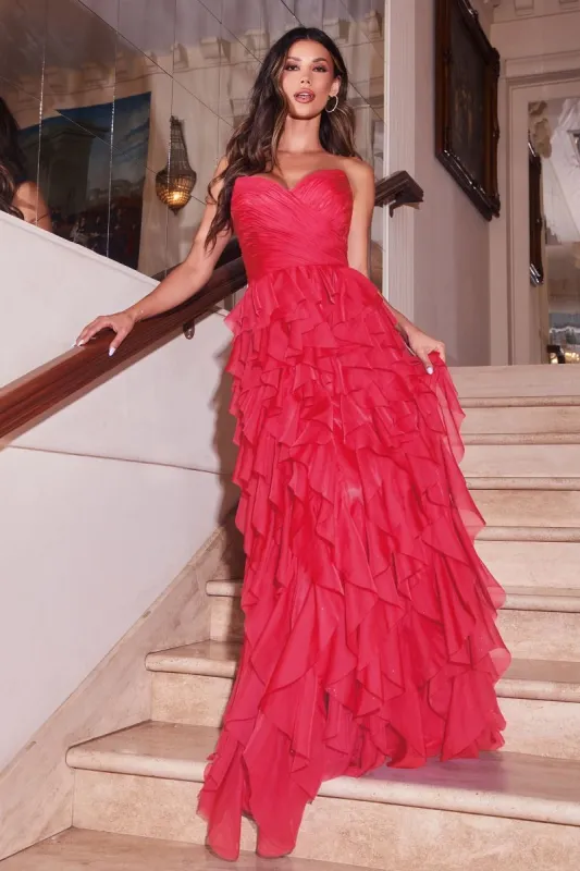 Strapless Long Ruffle Prom Dress: Ladivine CZ0027 sold by PromGirl