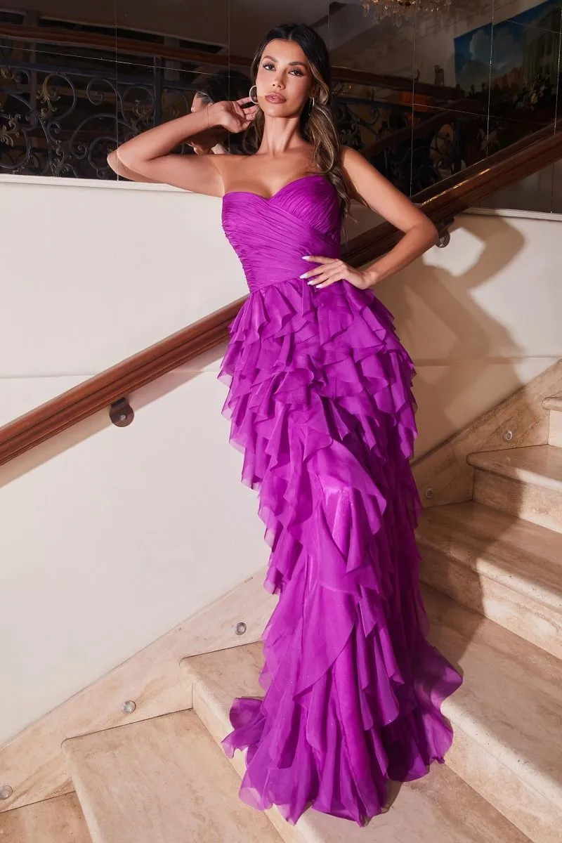 Strapless Long Ruffle Prom Dress: Ladivine CZ0027 sold by PromGirl product image thumbnail 5