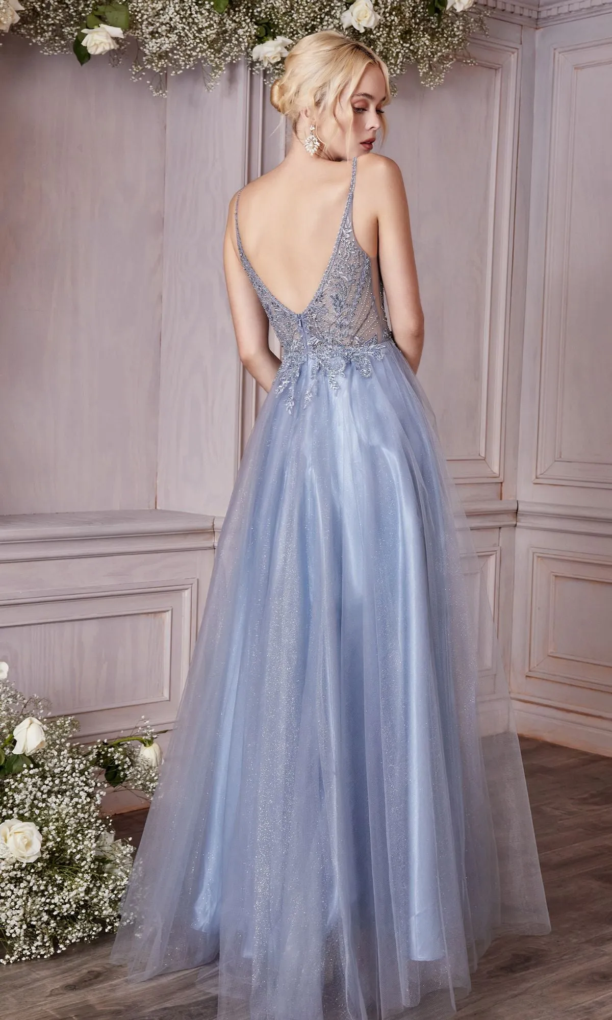 Embellished-Bodice Long Tulle Prom Dress CD0195 sold by PromGirl product image thumbnail 2