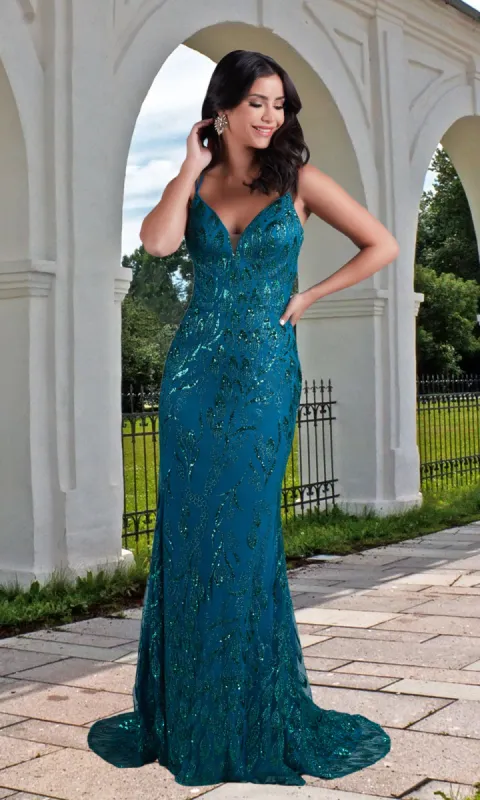 PromGirl Corset-Back Long Sequin-Tulle Prom Dress sold by PromGirl