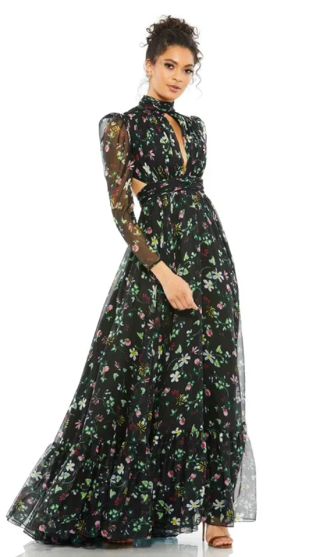 Long Black Print Formal Dress: Mac Duggal 67942 sold by PromGirl