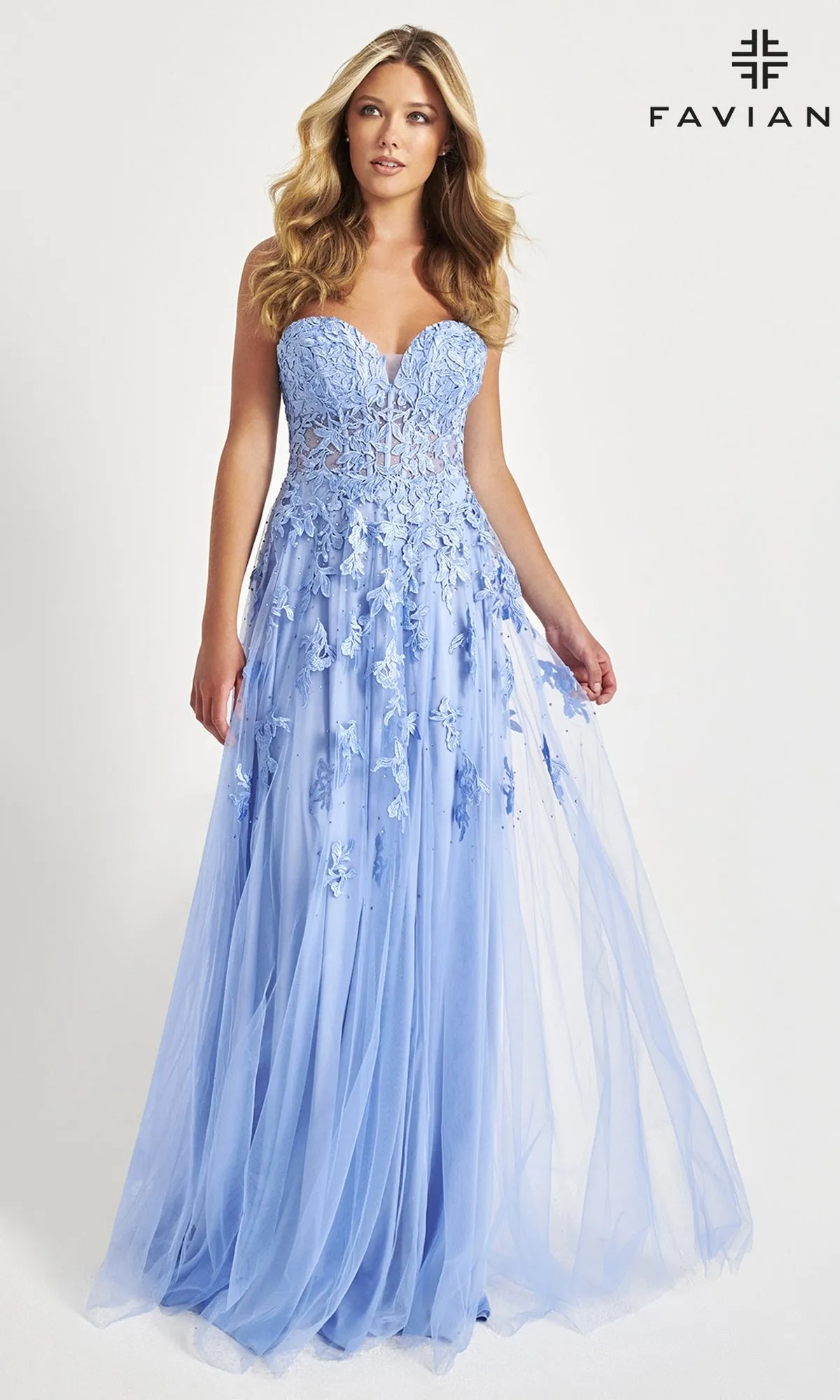 Faviana Strapless Sweetheart Long Lace Prom Dress sold by PromGirl product image thumbnail 3