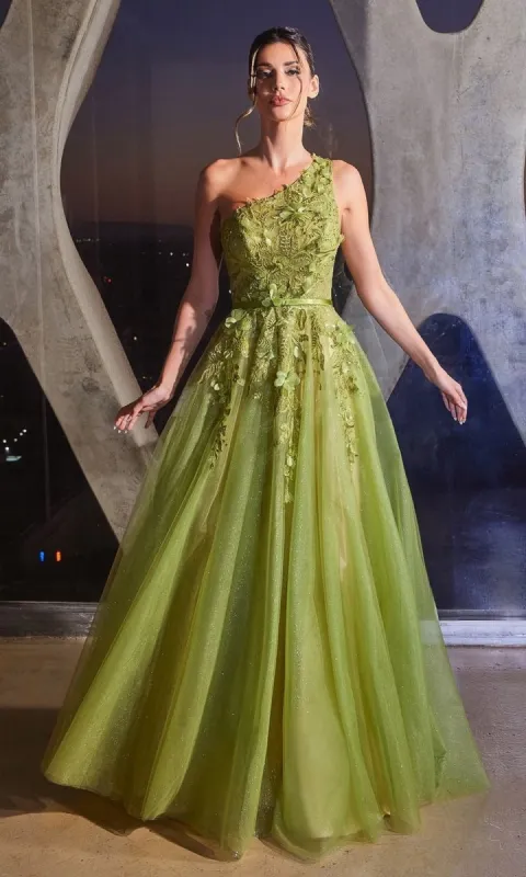 One Shoulder Green Ball Gown CB145 sold by PromGirl