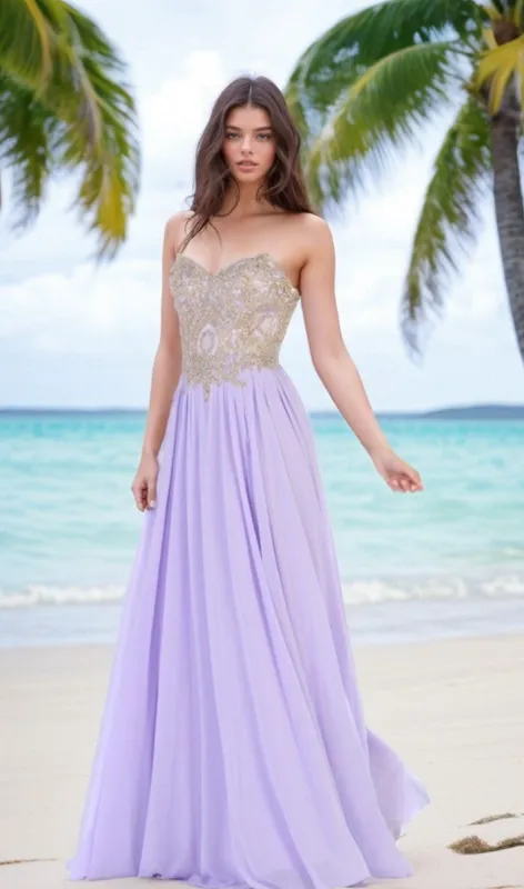 Lace-Up Strapless Long Prom Dress: Chicas C0533 sold by PromGirl